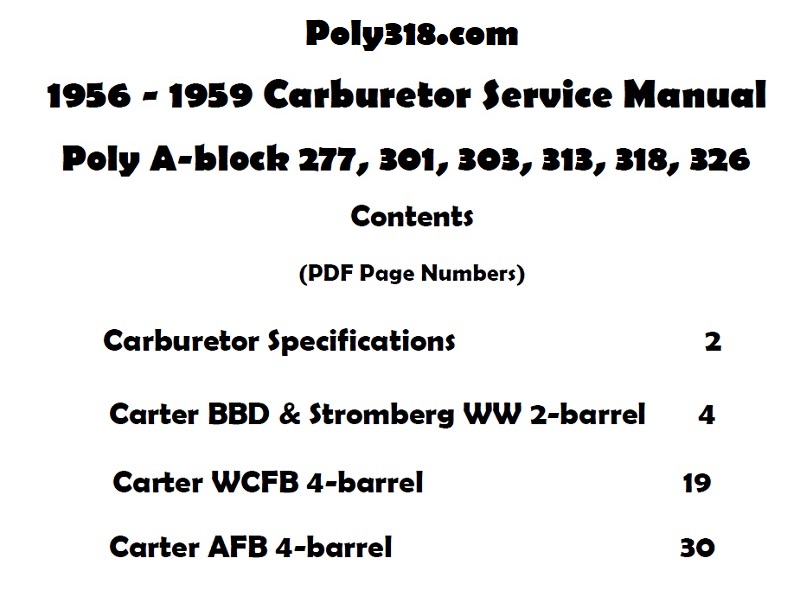 Poly 277 301, 303, 313, 318, 326 BBD WW AFB WCFB Carburetor Free Service Manual PDF