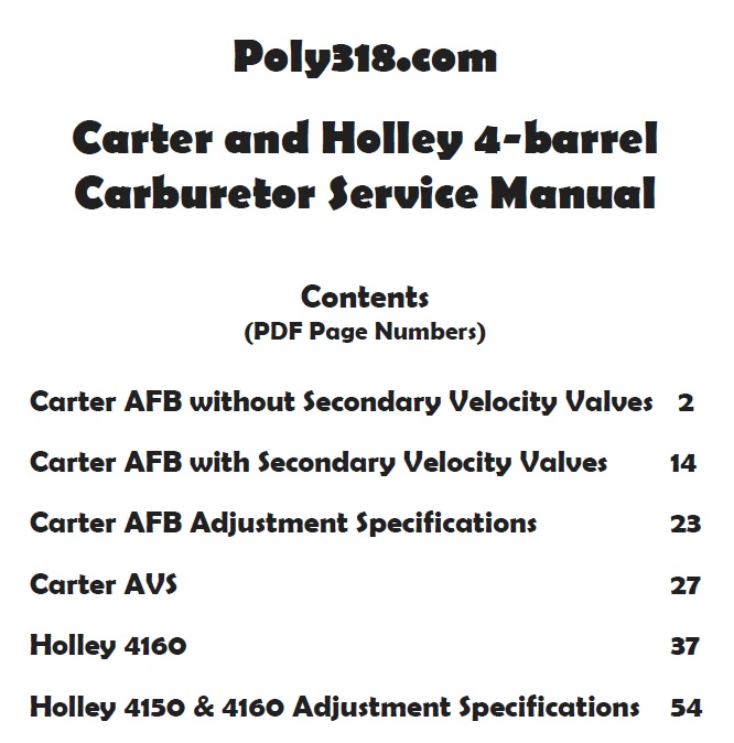 Carter AFB AVS Holley 4160 Free Service Manual PDF
