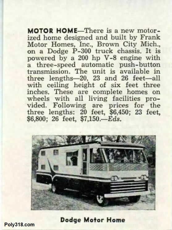 1961 Dodge Frank Motorhome Poly 318