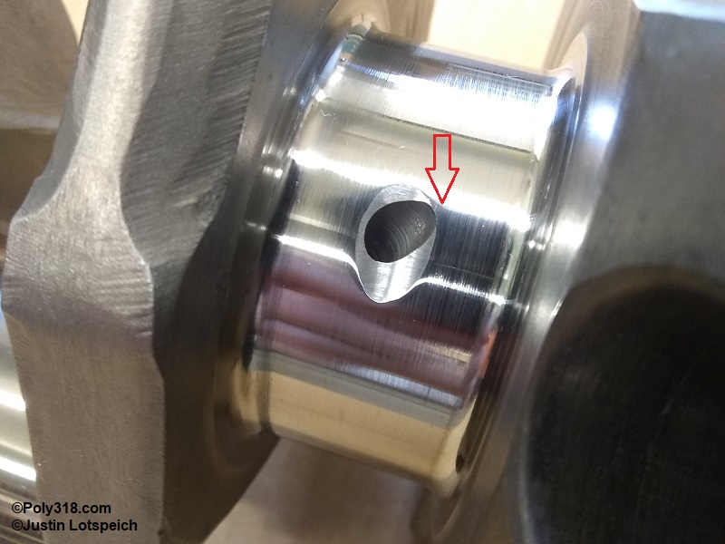 Poly 318 A-block crankshaft journal chamfer